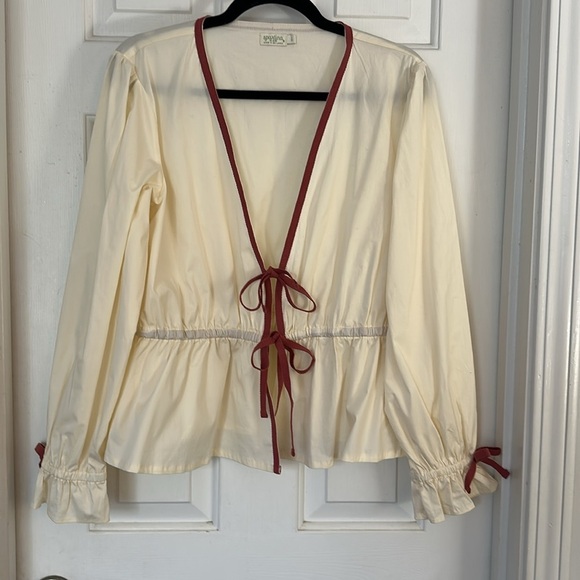 Spartina Joni tie blouse buttercream large - Picture 2 of 7